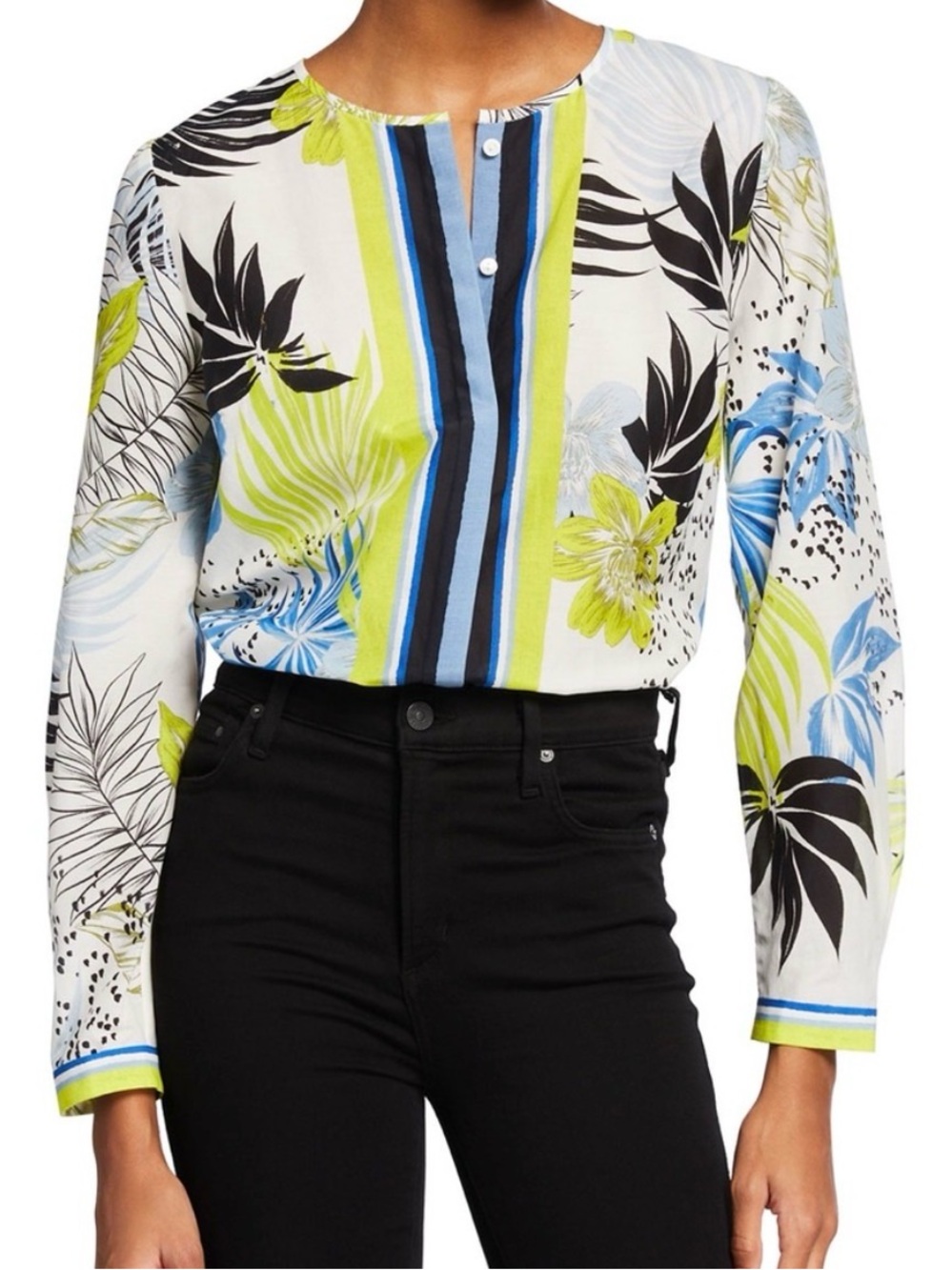 Kobi Halperin Hala Top XS Silk Cotton Floral Stripe Blouse Multicolor Womens